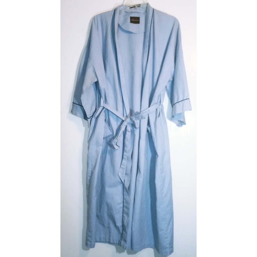 After Hours By Diplomat Robe Mens One Size Blue Pinstripe Kimono Sleepwear